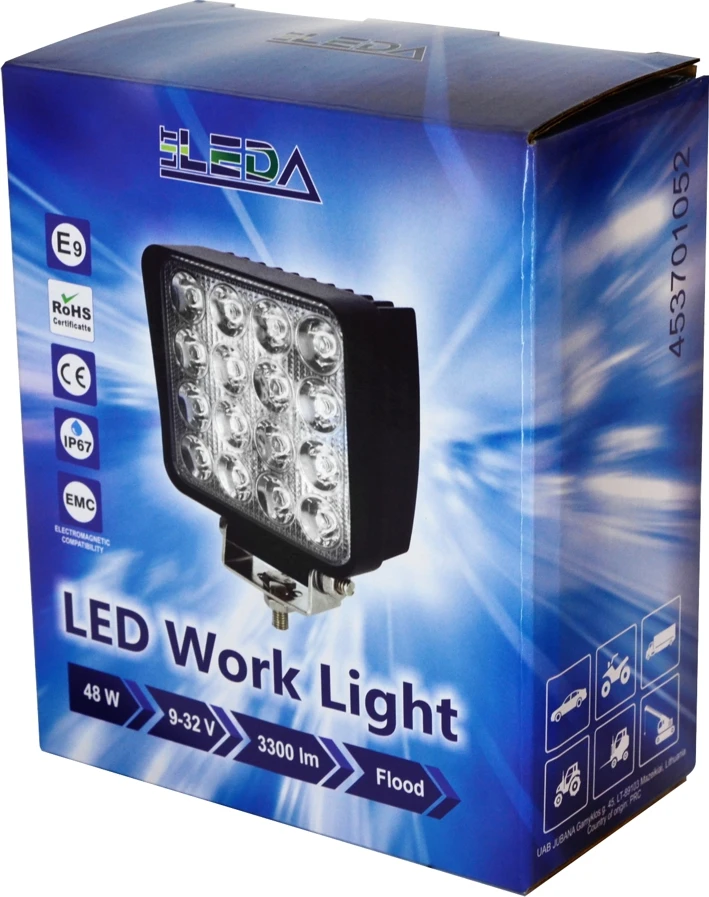 Фара LED прямокутна 48W, 16 ламп, 110*110мм, широкий луч